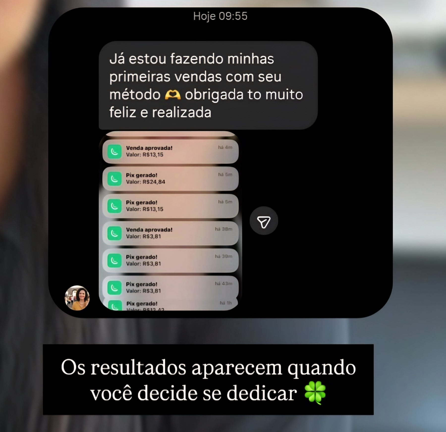 Primeiro resultado compartilhado, feedback real enviado por aluna