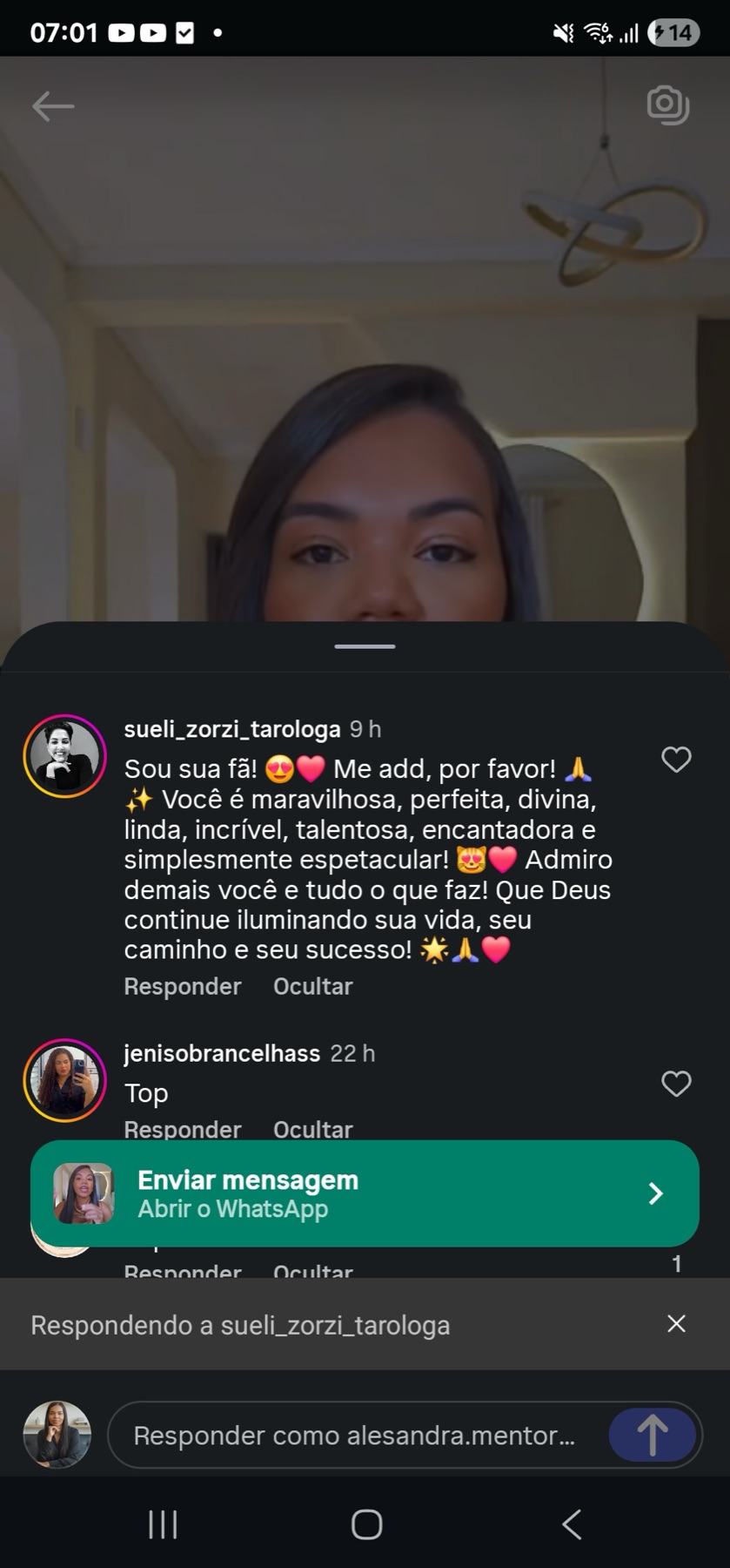 Reconhecimento pelo trabalho, feedback real enviado por aluna